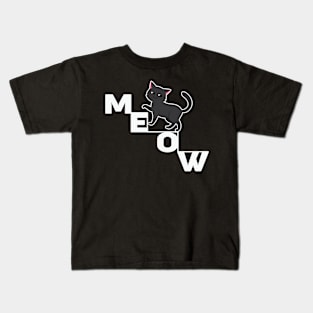 Meow Cute Black Cat Kids T-Shirt